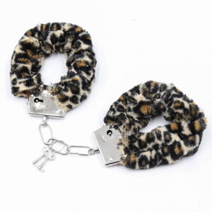 Leopard Print Fur Covered Hand Cuffs & Ankle Cuffs Set - Image 3