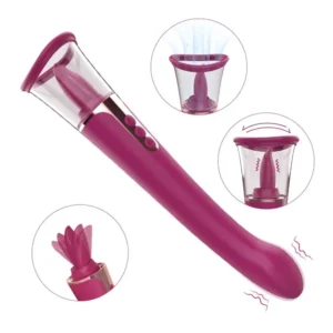 Licking vibrator with pumping and vibrating